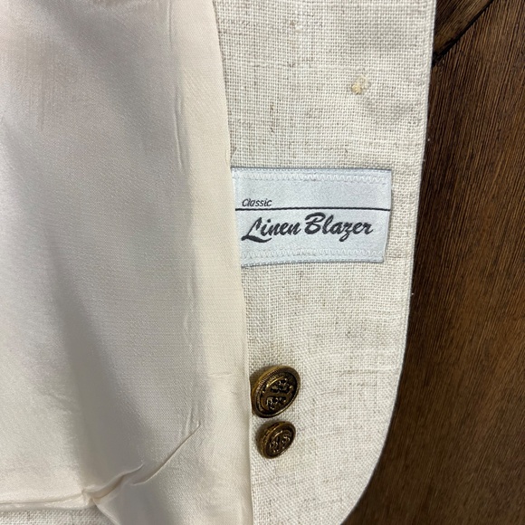 Unbranded Classic Linen Blazer with Gold Buttons Neutral Light Beige Size 40 - Picture 3 of 5